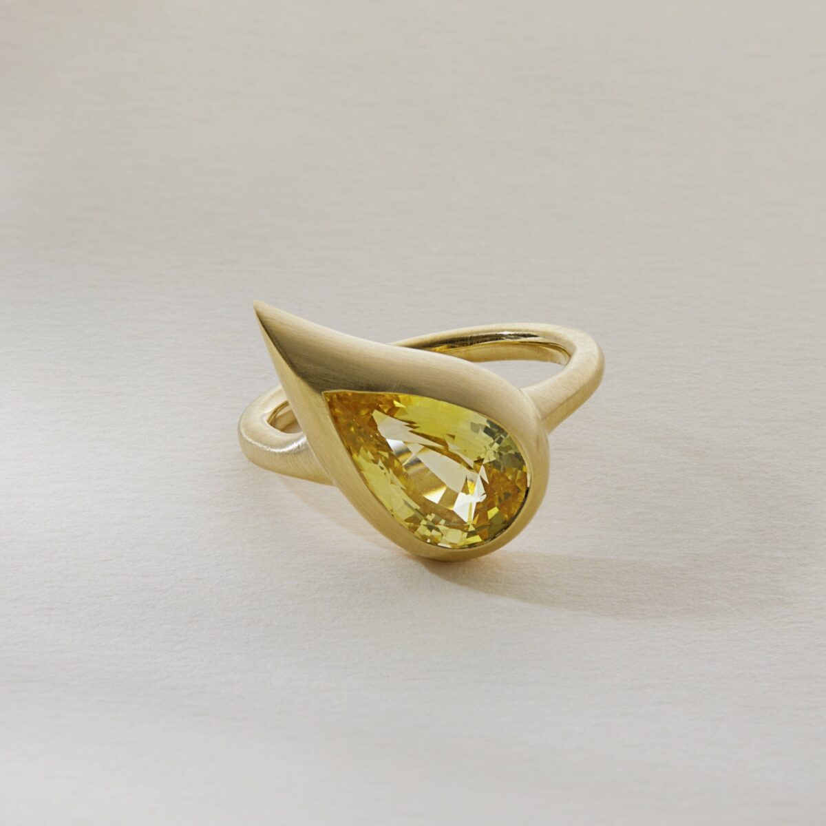 Mika Pinky Ring in Yellow Gold with Pear Yellow Sapphire