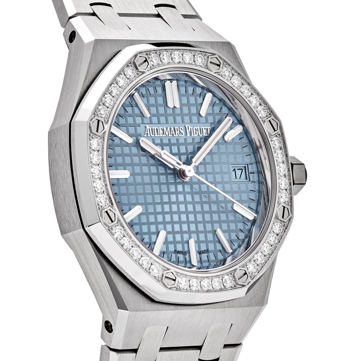 Audemars Piguet Royal Oak 77451ST.ZZ.1361ST.01 Selfwinding '50th Anniversary' Stainless Steel Light Blue Dial Diamond Bezel (2023) - Image 4