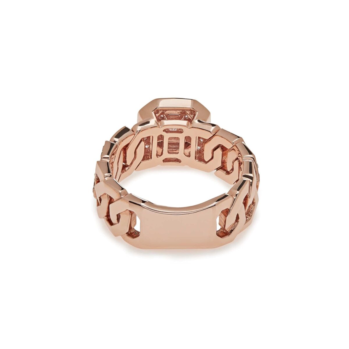 Diamond Cocktail Ring with Rose Gold Pavé Chain Link Band - Image 5