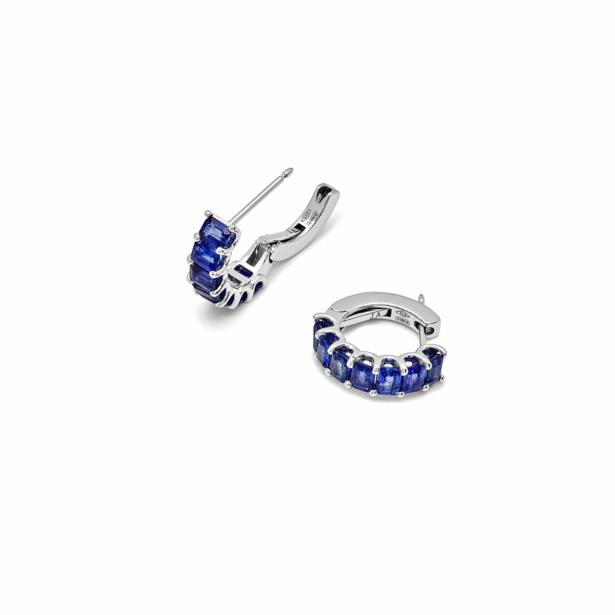 Emerald-Cut Blue Sapphire Hoop Earrings - Image 3