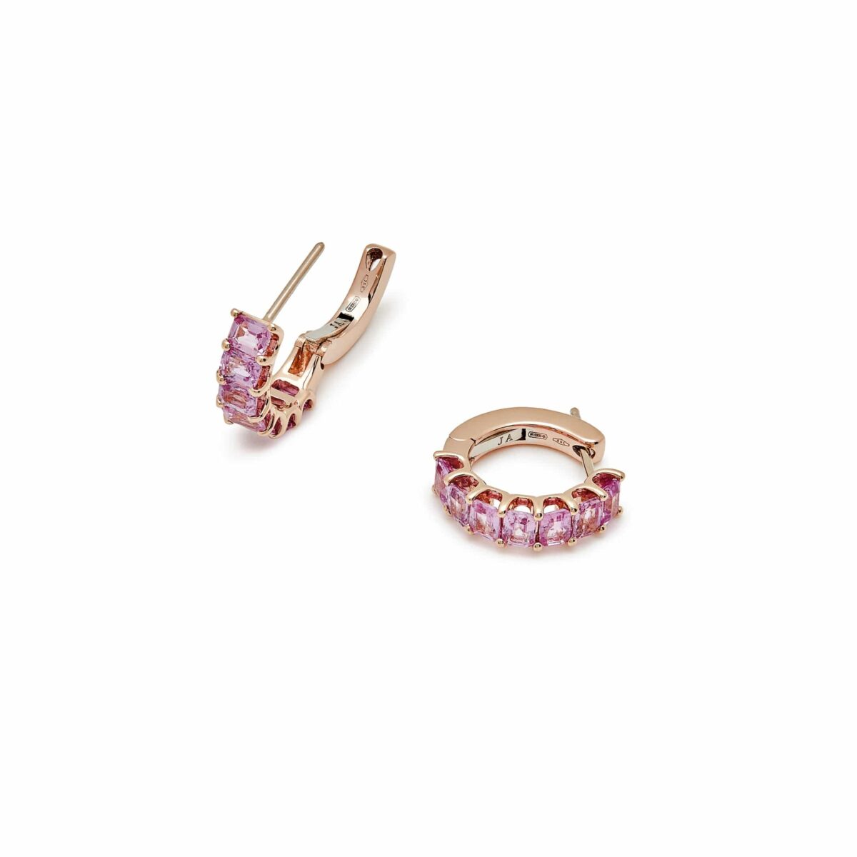 Emerald-Cut Pink Sapphire Hoop Earrings - Image 3