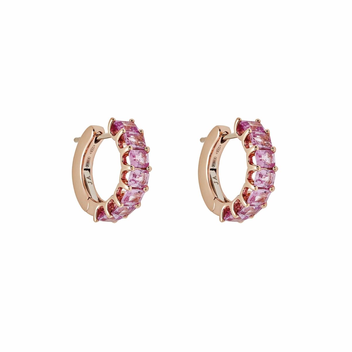 Emerald-Cut Pink Sapphire Hoop Earrings