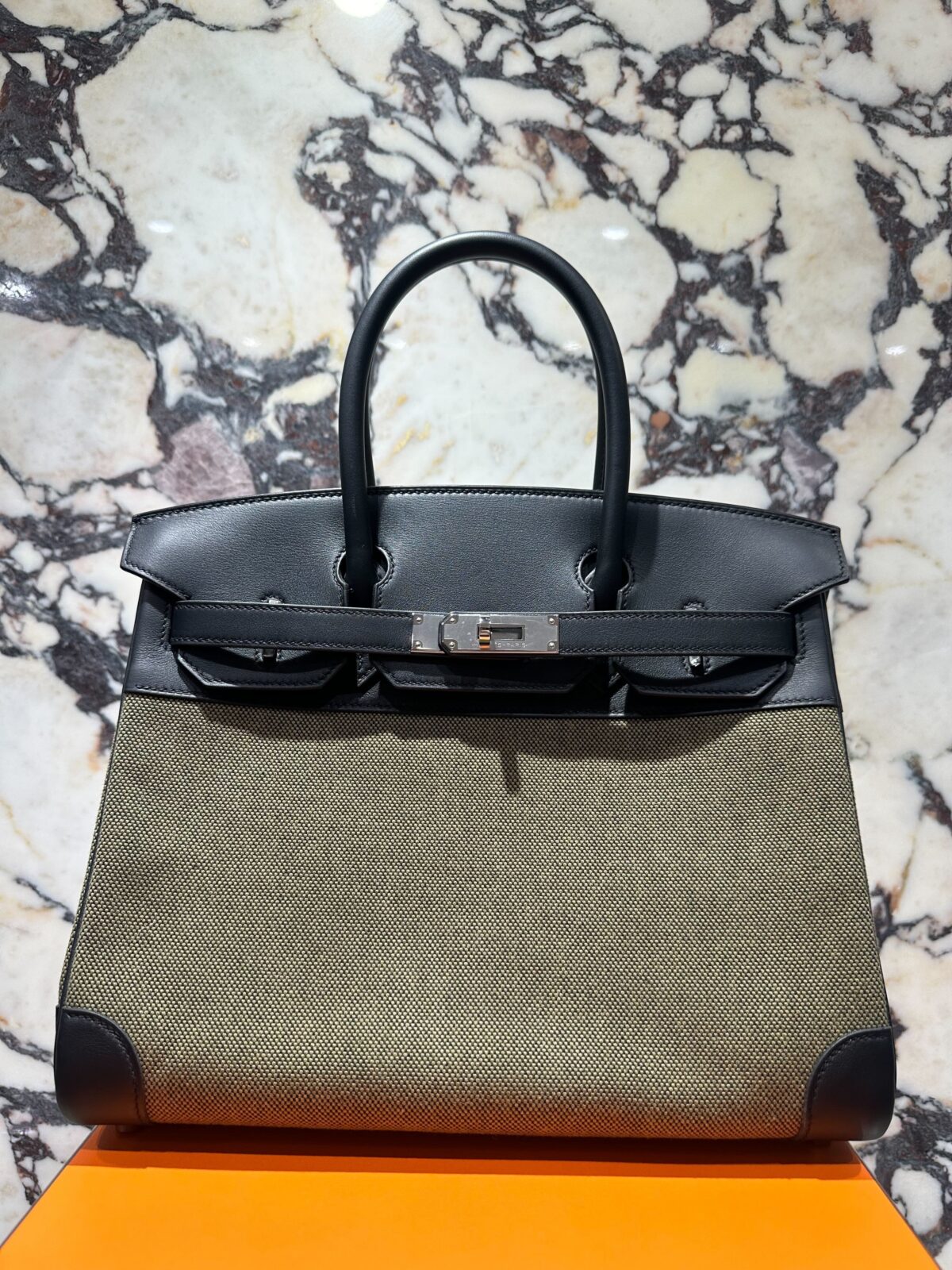 Hermès Birkin 30 Toile Vert Military Black Toile H Swift Palladium Hardware - Image 2