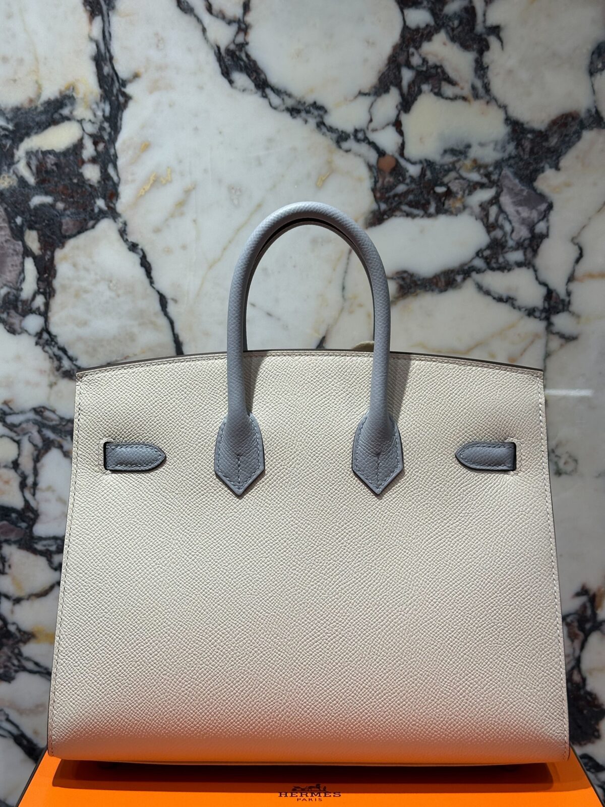 Hermès Birkin Sellier 25 Epsom Perso Craie and Bleu Glacier Special Order Palladium Hardware - Image 5