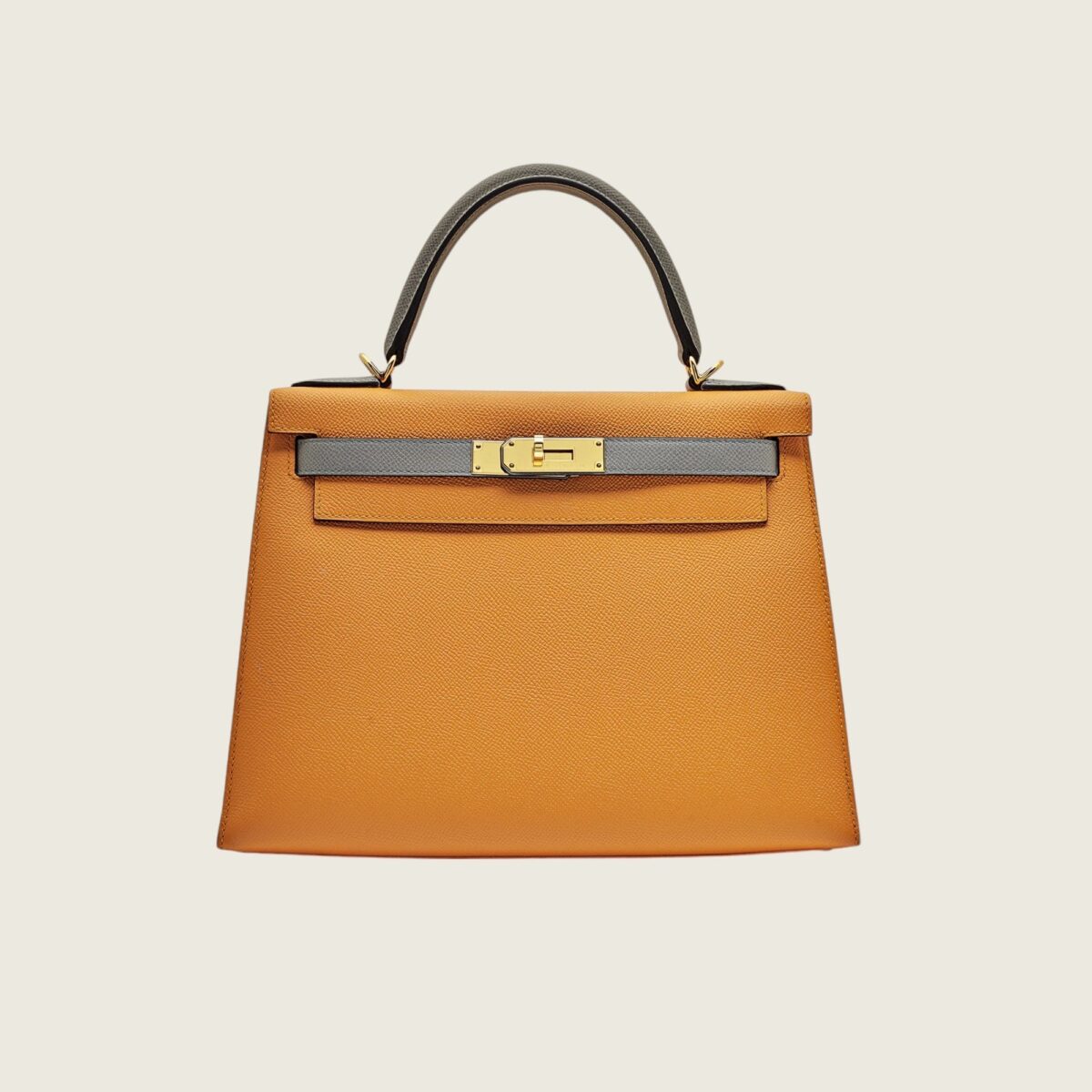 Hermès Kelly 28 Epsom Horseshoe Stamp Jaune Dor/Gris Mouette Gold Hardware