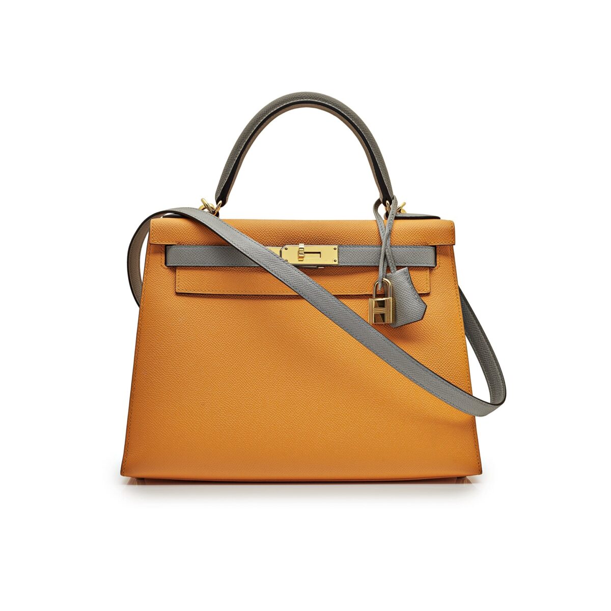 Hermès Kelly 28 Epsom Horseshoe Stamp Jaune Dor/Gris Mouette Gold Hardware - Image 2