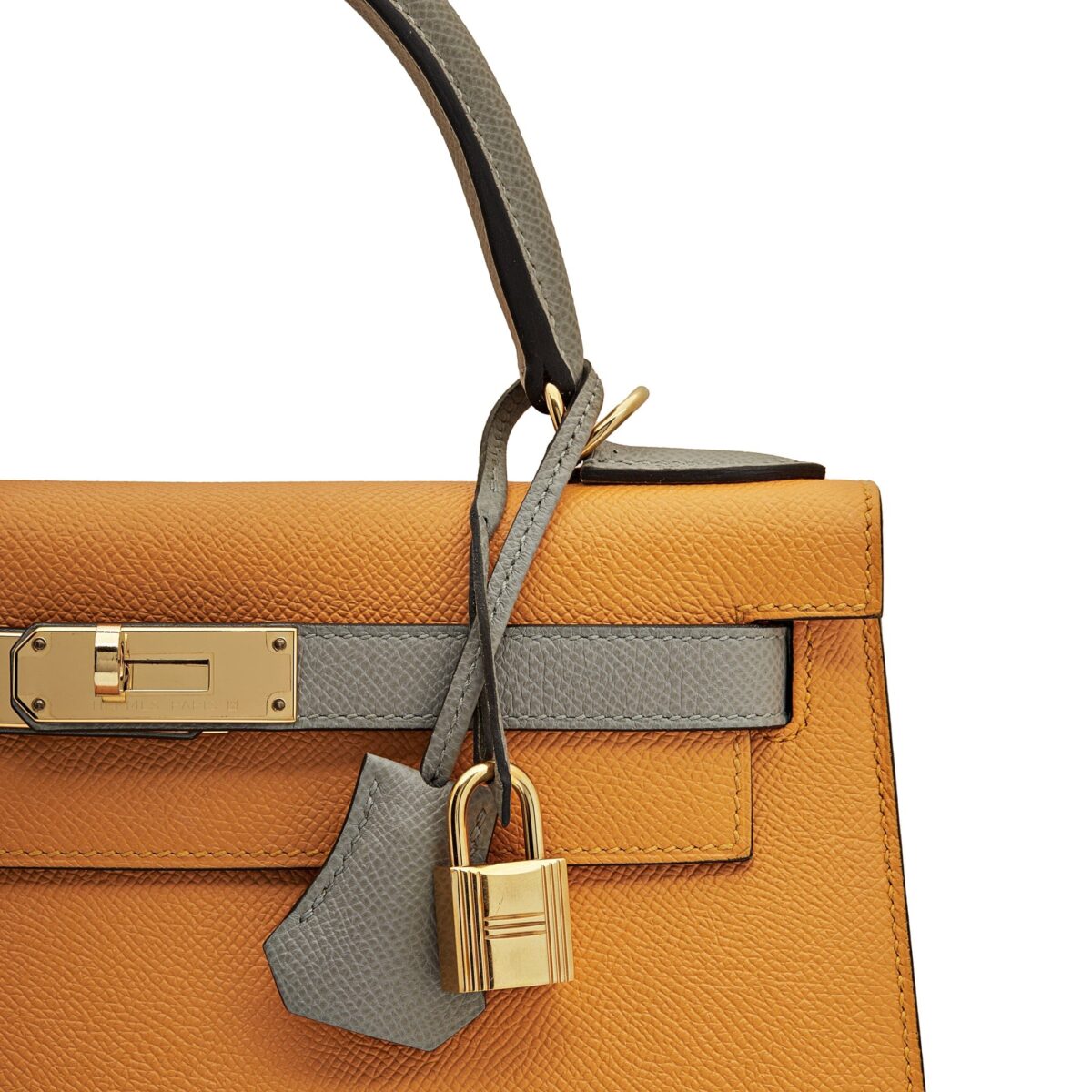 Hermès Kelly 28 Epsom Horseshoe Stamp Jaune Dor/Gris Mouette Gold Hardware - Image 3