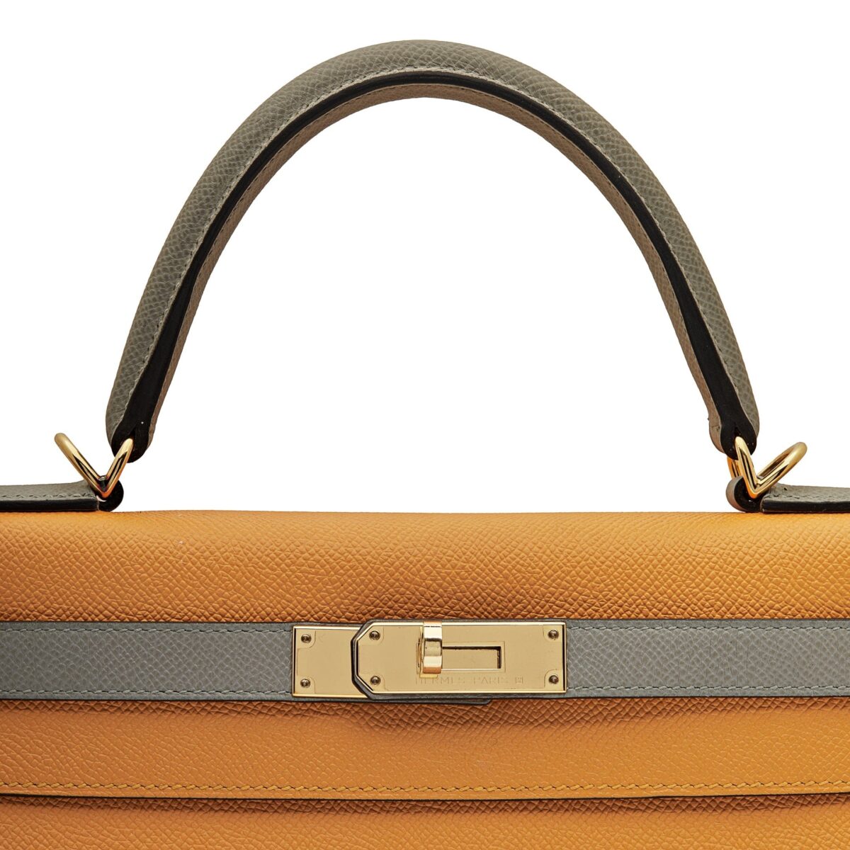 Hermès Kelly 28 Epsom Horseshoe Stamp Jaune Dor/Gris Mouette Gold Hardware - Image 6