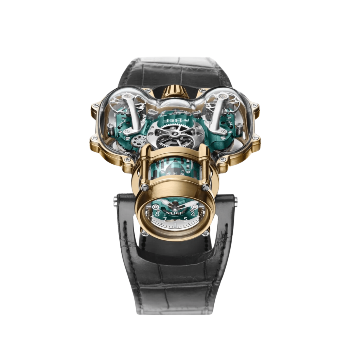 MB&F 91.SYL.GR  Horological Machine No.9 'Flow'  Sapphire Vision Yellow Gold Green Dial Limited Edition