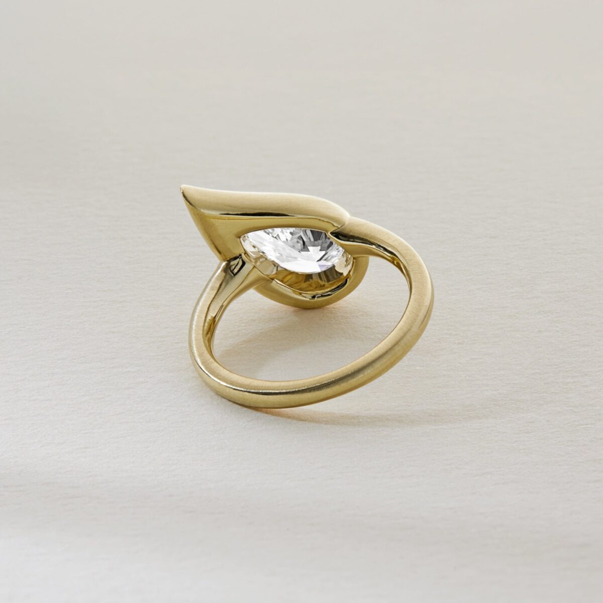 Mika Pinky Ring in Yellow Gold with Pear Diamond - Image 3