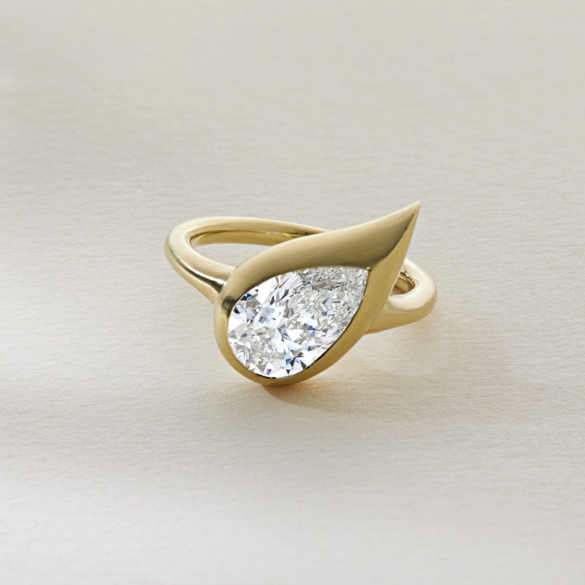 Mika Pinky Ring in Yellow Gold with Pear Diamond