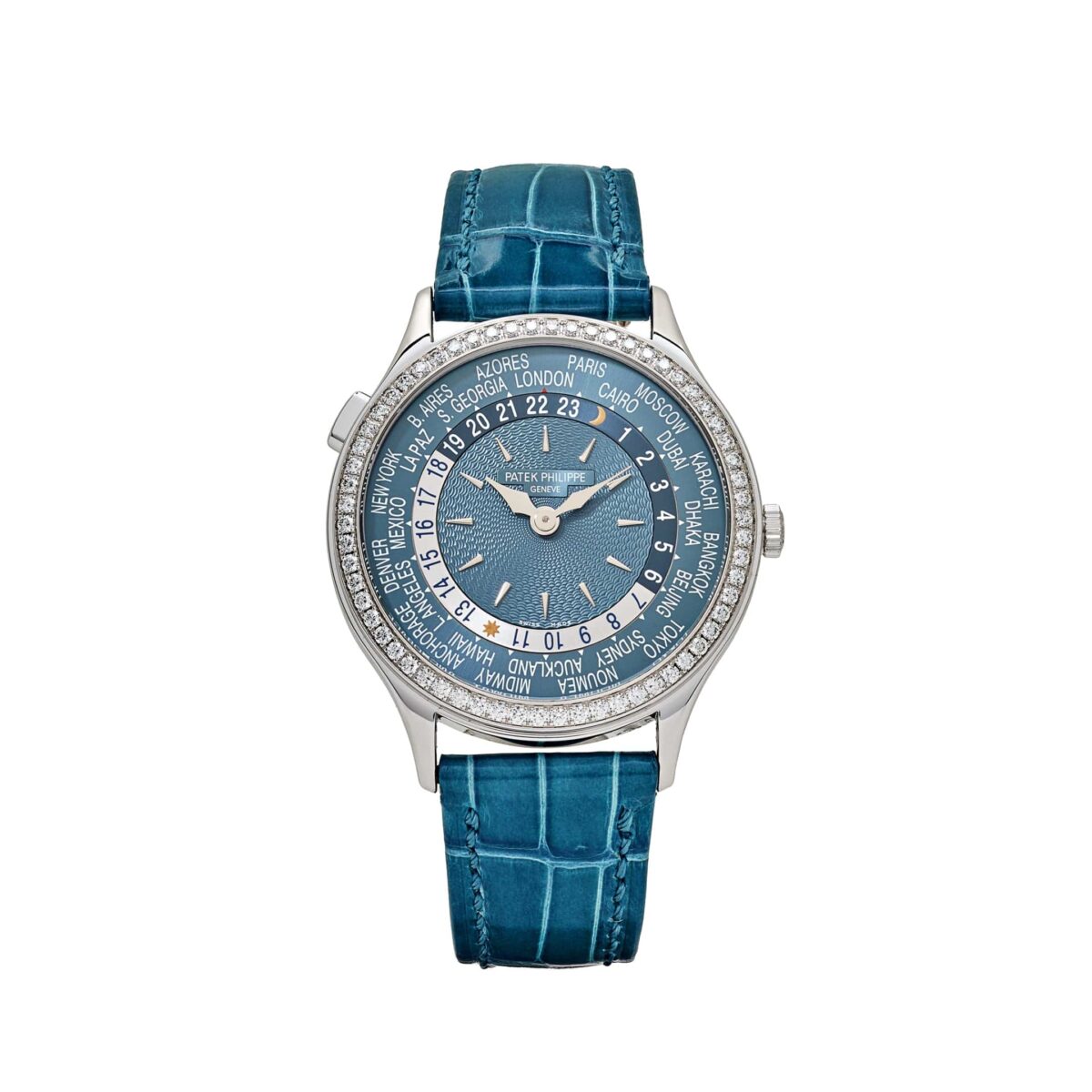 Patek Philippe Complications 7130G-016 Ladies World Time l White Gold Gray-Blue Dial lDiamond Bezel (2024)