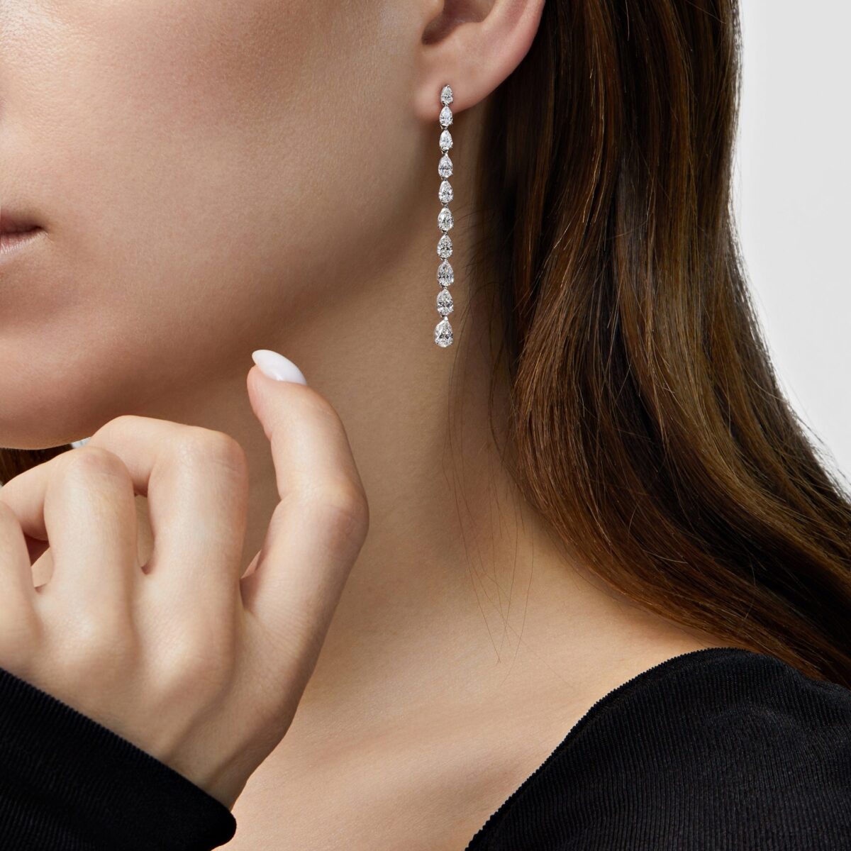 Pear-Shaped Diamond Drop Earrings - Image 2