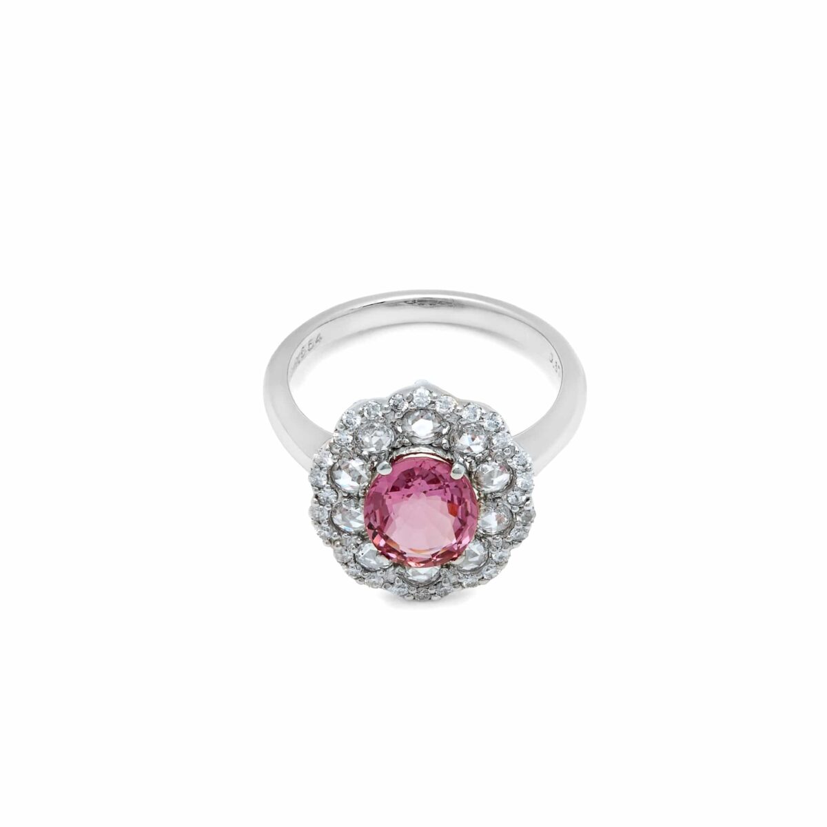 Pink Sapphire and Diamond Cluster Ring