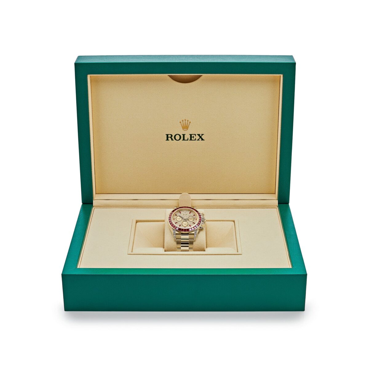 Rolex Daytona 126598TRU Yellow Gold Ruby Bezel Diamond Pave Dial - Image 6