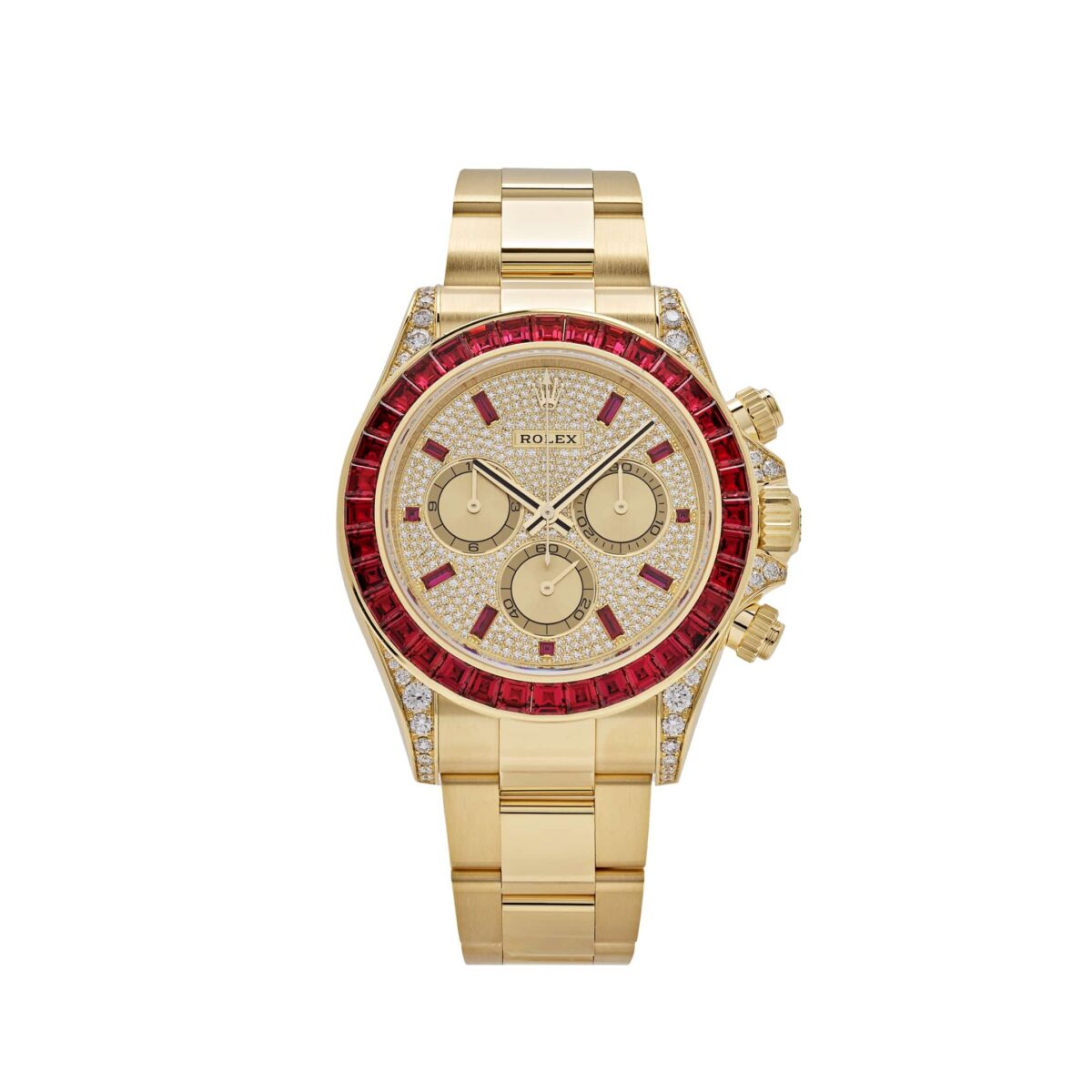 Rolex Daytona 126598TRU Yellow Gold Ruby Bezel Diamond Pave Dial