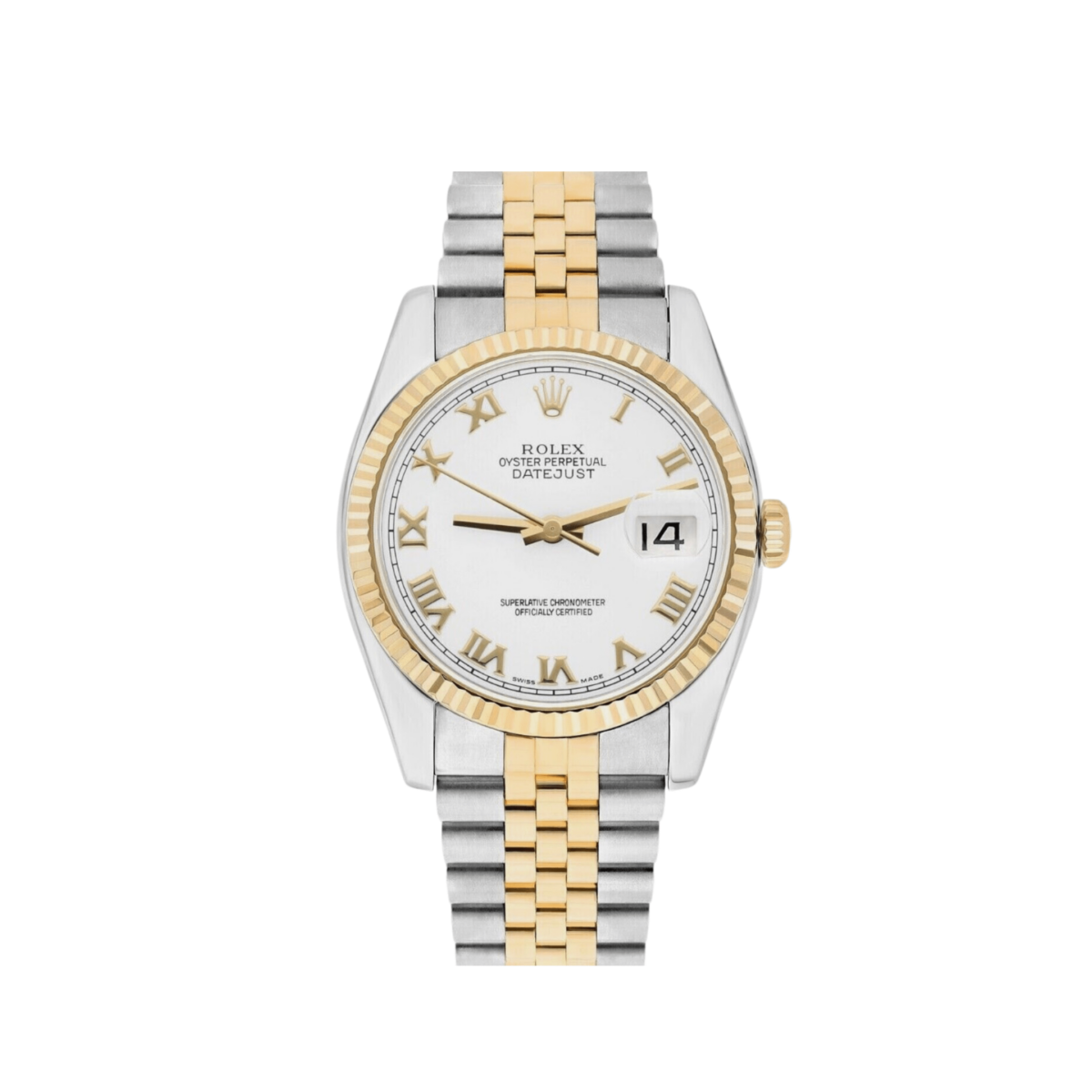 Rolex Datejust 116233 Yellow Gold Stainless Steel White Roman Dial Jubilee