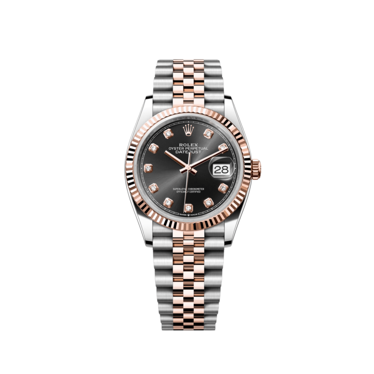 Rolex Datejust 126231 Rose Gold Stainless Steel Black Diamond Dial