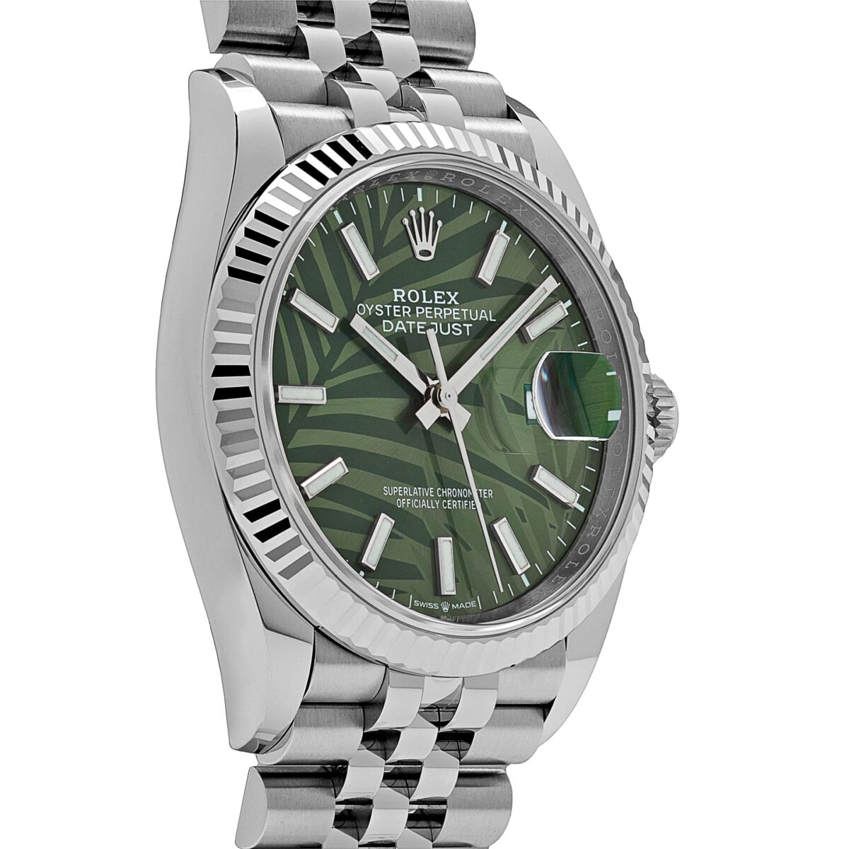 Rolex Datejust 126234 White Gold Stainless Steel Olive Green Palm Motif Dial - Image 4