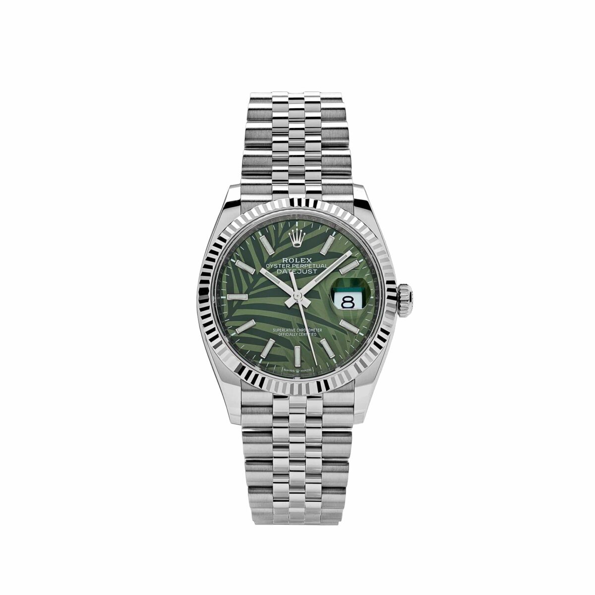 Rolex Datejust 126234 White Gold Stainless Steel Olive Green Palm Motif Dial