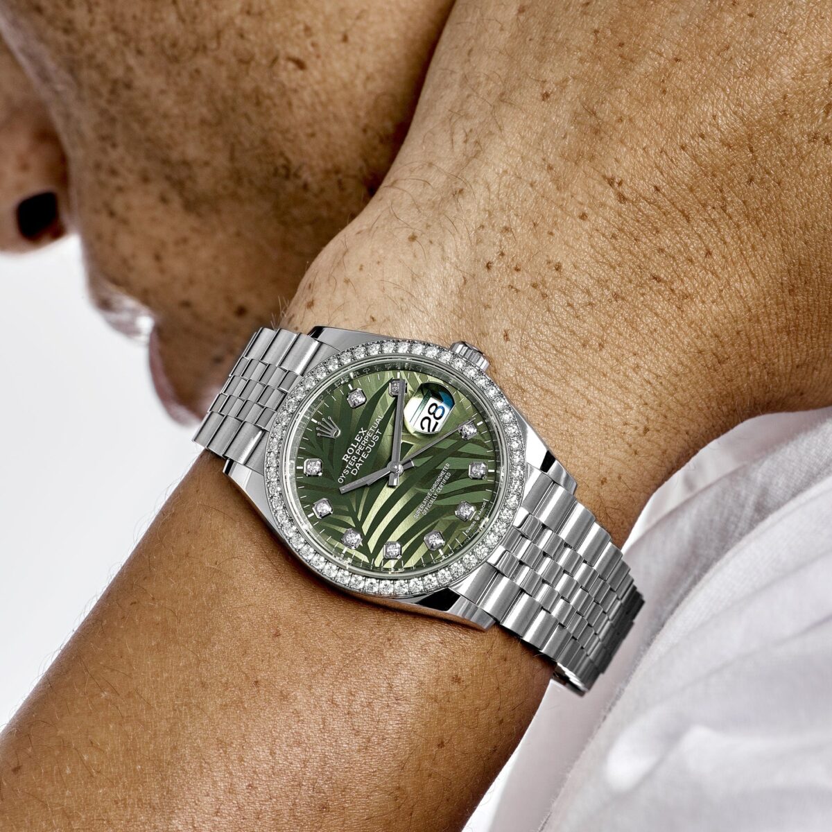 Rolex Datejust 126284RBR Stainless Steel Green Palm Frond Diamond Dial Diamond Bezel - Image 2