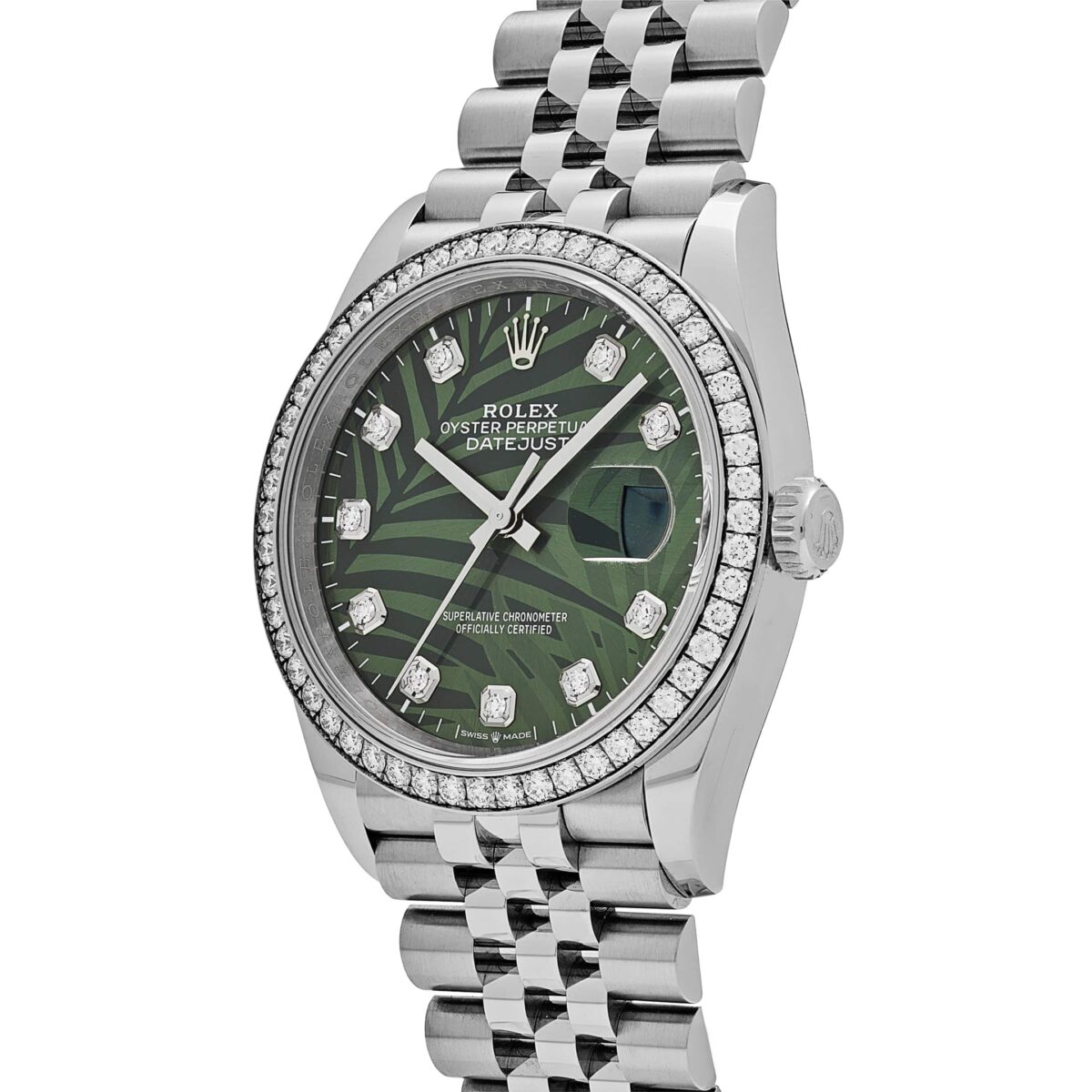 Rolex Datejust 126284RBR Stainless Steel Green Palm Frond Diamond Dial Diamond Bezel - Image 3