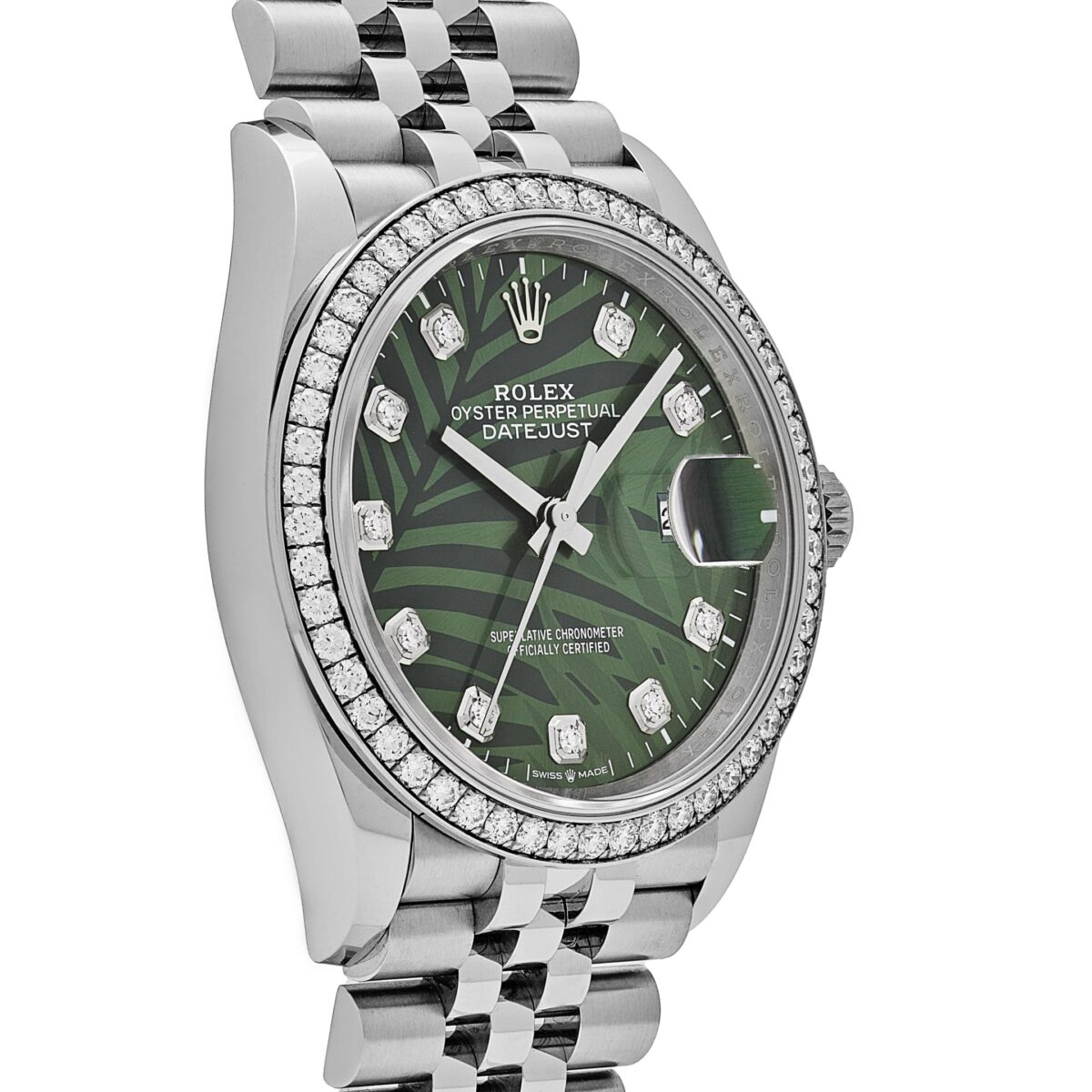 Rolex Datejust 126284RBR Stainless Steel Green Palm Frond Diamond Dial Diamond Bezel - Image 4