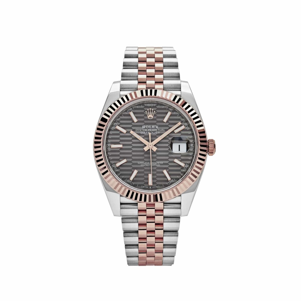 Rolex Datejust 126331 Rose Gold Stainless Steel Rhodium Slate Fluted Motif Dial Jubilee (2023)