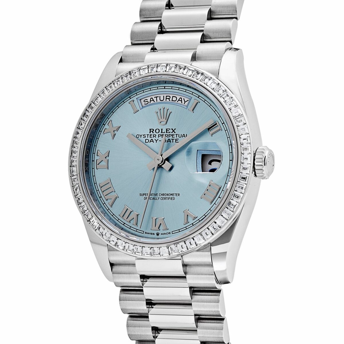 Rolex Day-Date 128396TBR Platinum Ice Blue Dial Diamond Bezel (2024) - Image 4