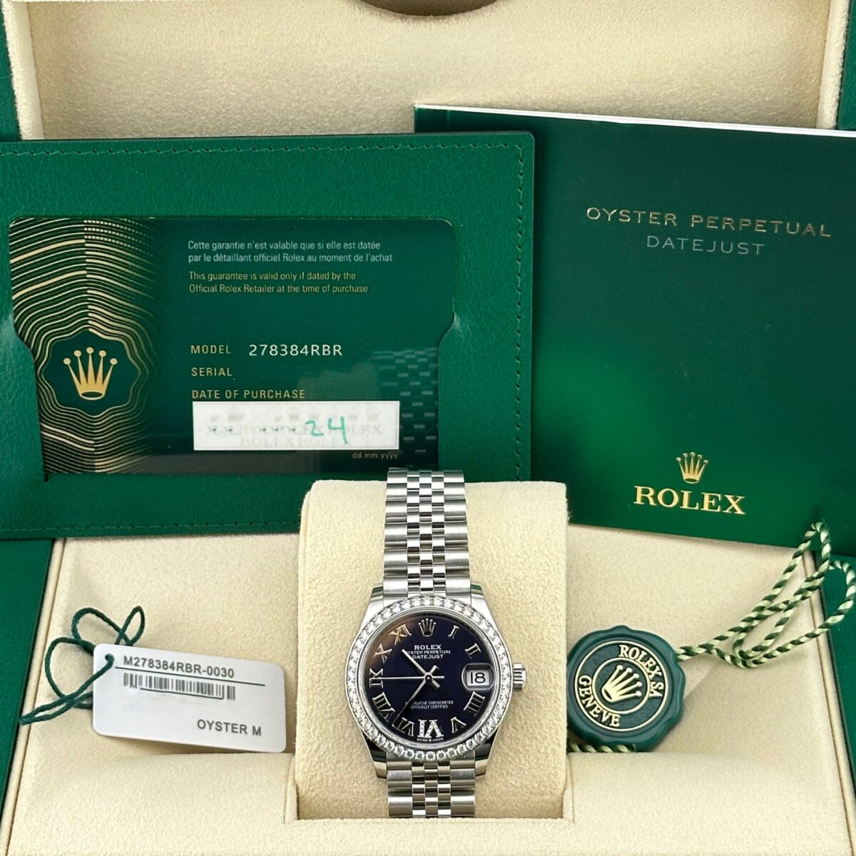 Rolex Datejust 278384RBR Stainless Steel Diamond Bezel Violet Roman Dial Jubilee - Image 10