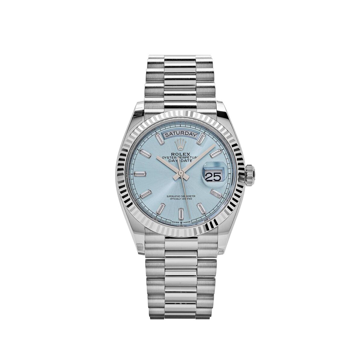 Rolex Day-Date 128236 Platinum Ice Blue Baguette Dial