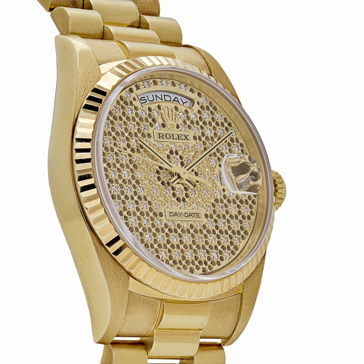 Rolex Day-Date 18238 Yellow Gold Skeleton Pavè Diamond Dial - Image 3