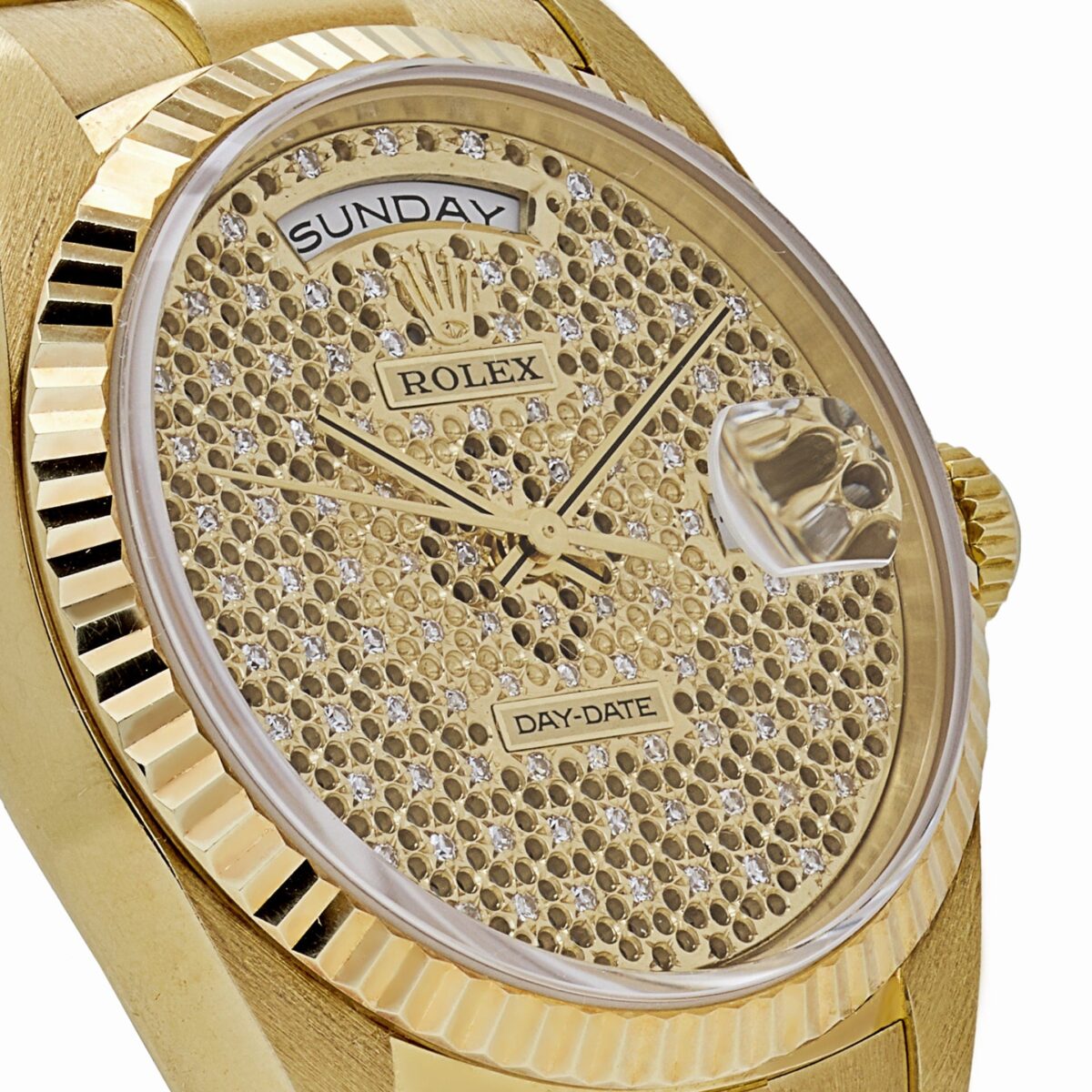 Rolex Day-Date 18238 Yellow Gold Skeleton Pavè Diamond Dial - Image 4