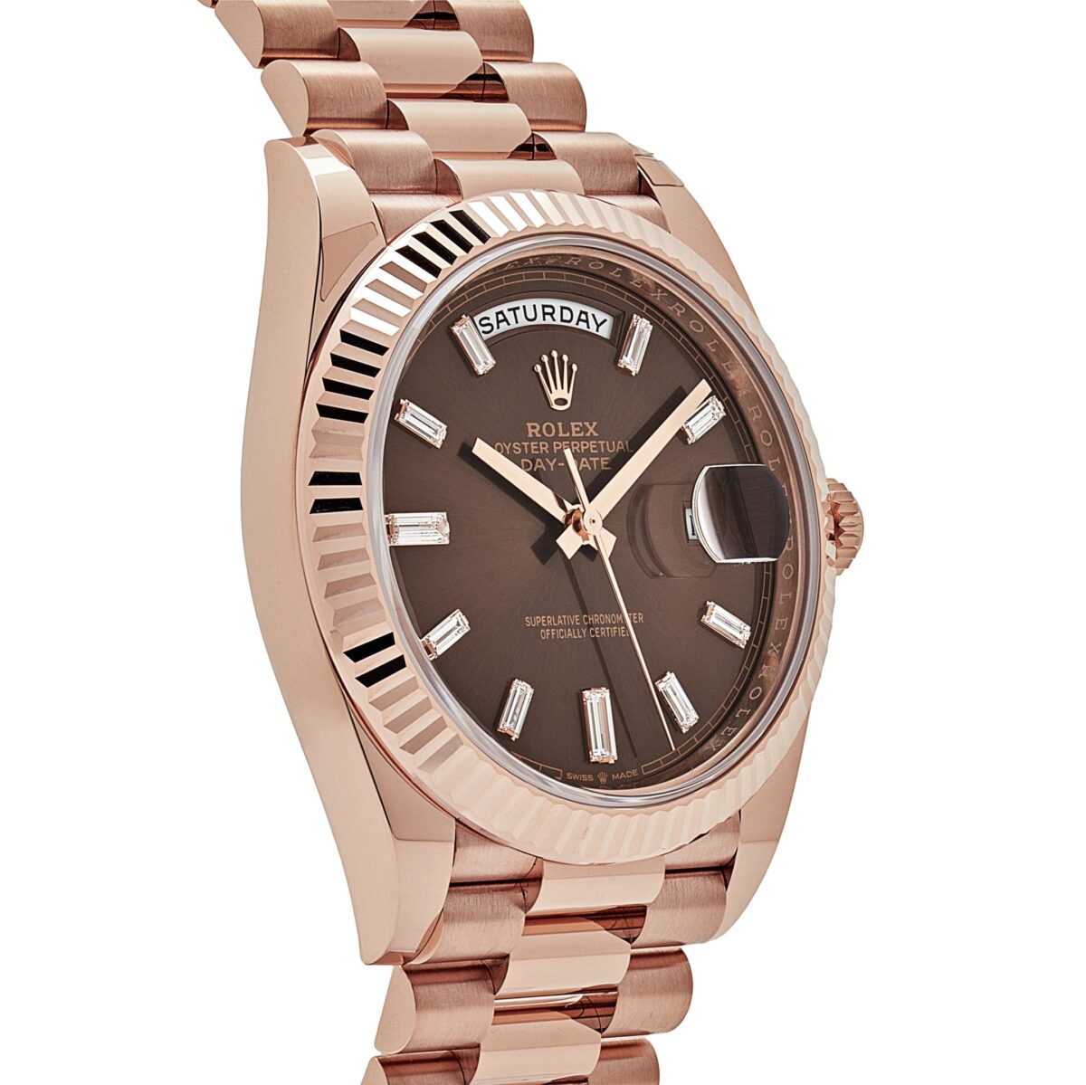 Rolex Day-Date 228235 Rose Gold Chocolate Baguette Diamond Dial (2023) - Image 3