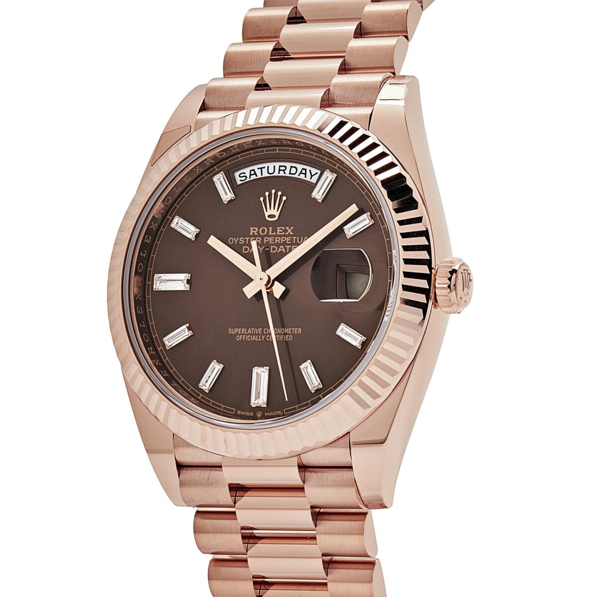 Rolex Day-Date 228235 Rose Gold Chocolate Baguette Diamond Dial (2023) - Image 4