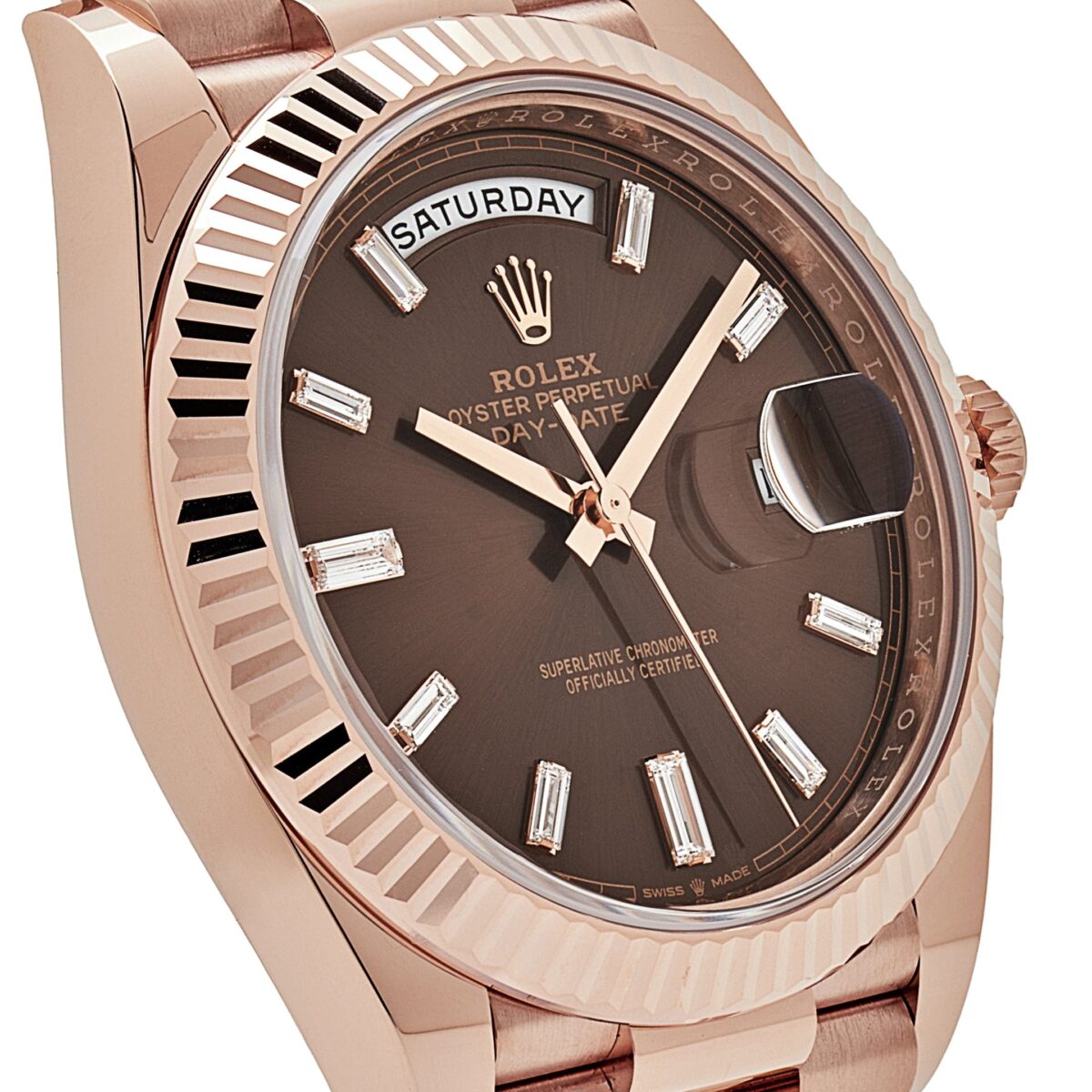 Rolex Day-Date 228235 Rose Gold Chocolate Baguette Diamond Dial (2023) - Image 5