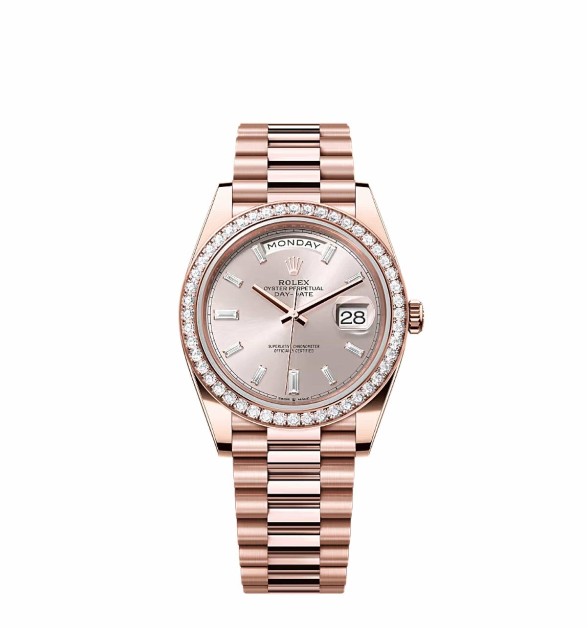 Rolex Day-Date 228235 Rose Gold Sundust Diamond Dial Diamond Bezel