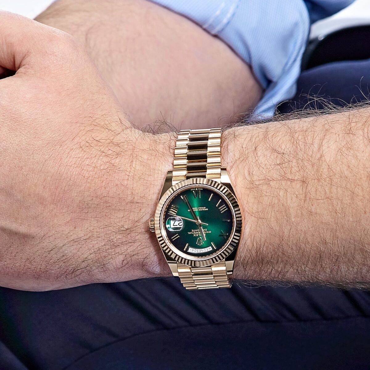 Rolex Day-Date 228238 Yellow Gold Green Ombre Roman Numeral Dial - Image 2