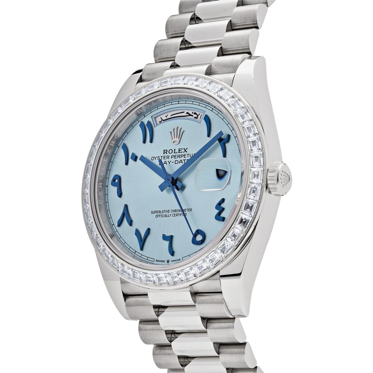 Rolex Day-Date 228396TBR Platinum Ice Blue Arabic Dial Diamond Bezel - Image 3