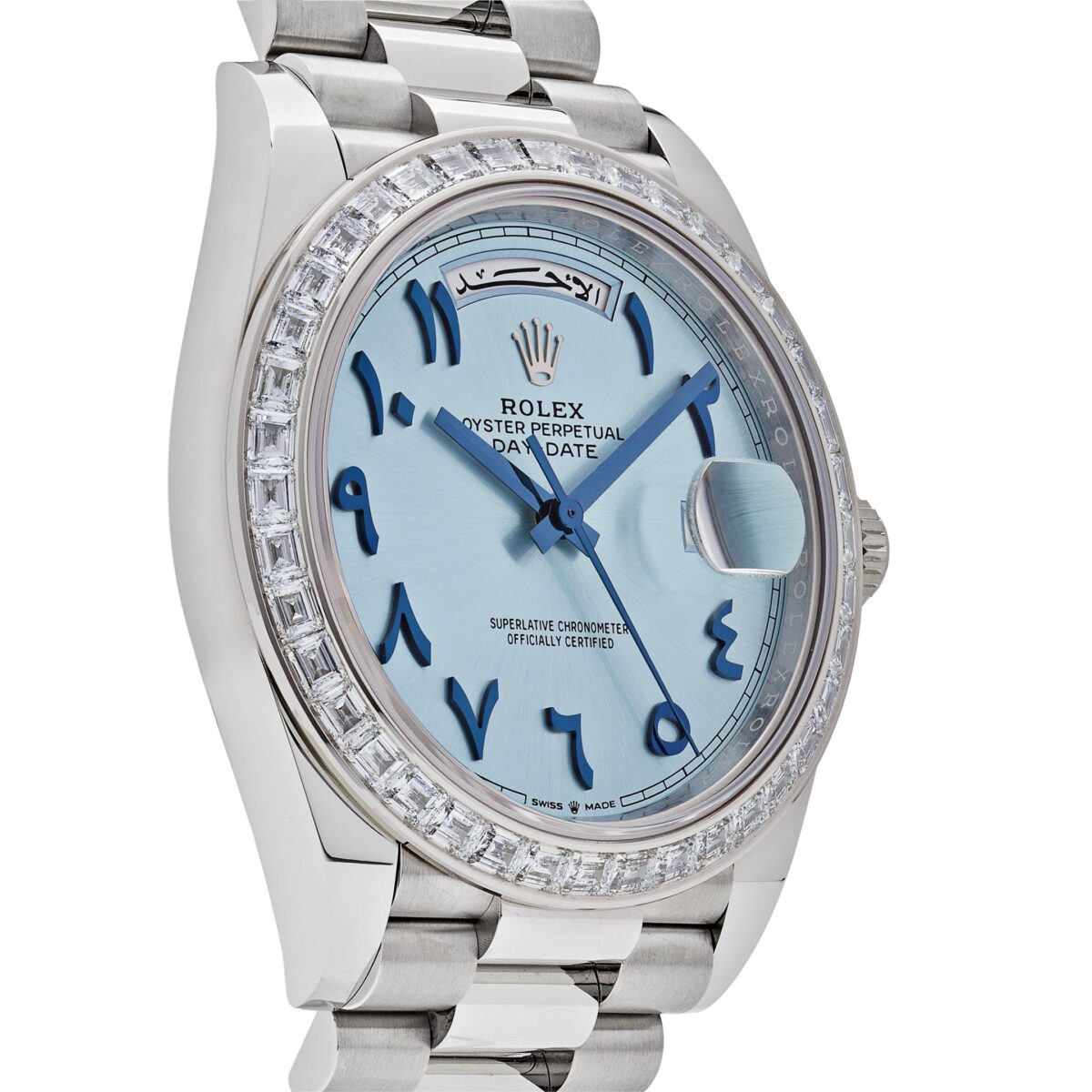 Rolex Day-Date 228396TBR Platinum Ice Blue Arabic Dial Diamond Bezel - Image 4