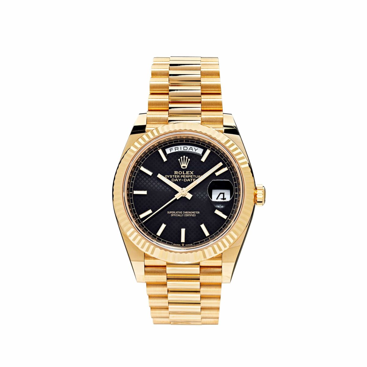 Rolex Day-Date 228238 Yellow Gold Black Diagonal Motif Dial