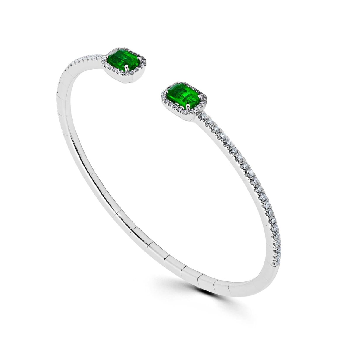 Emerald and Diamond Flexible Open Bangle - Image 3