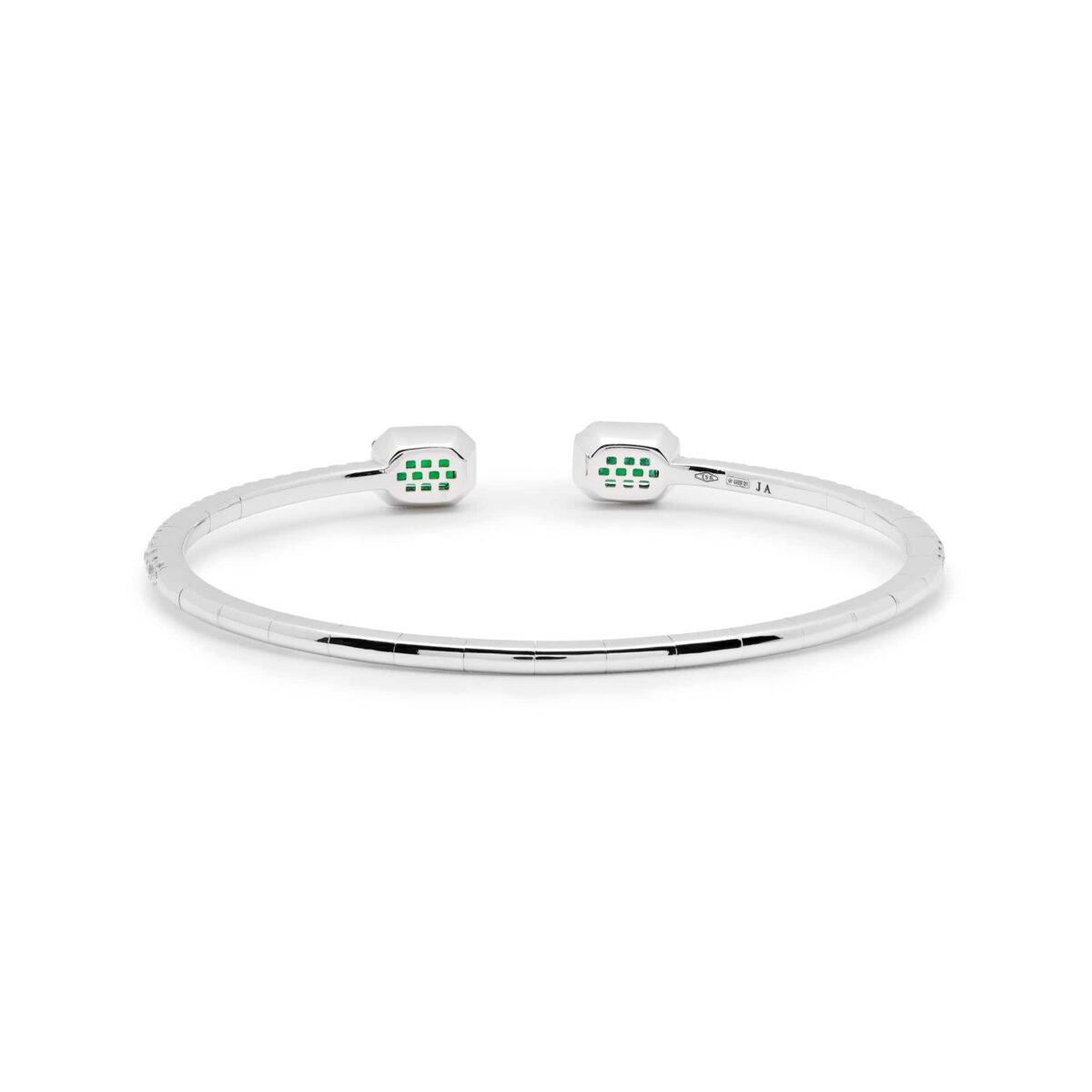 Emerald and Diamond Flexible Open Bangle - Image 4