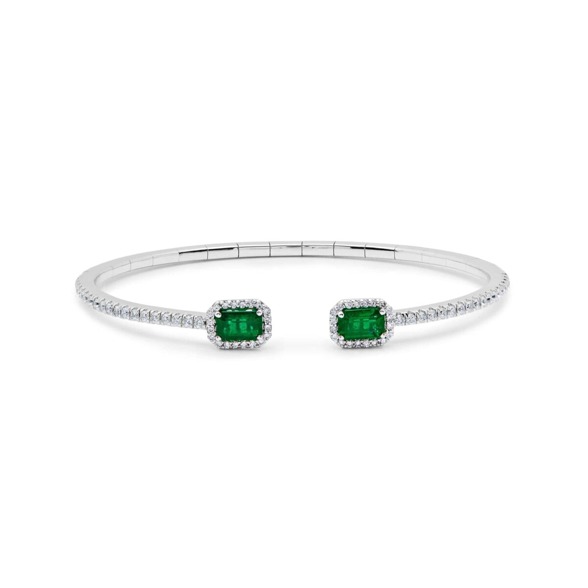 Emerald and Diamond Flexible Open Bangle